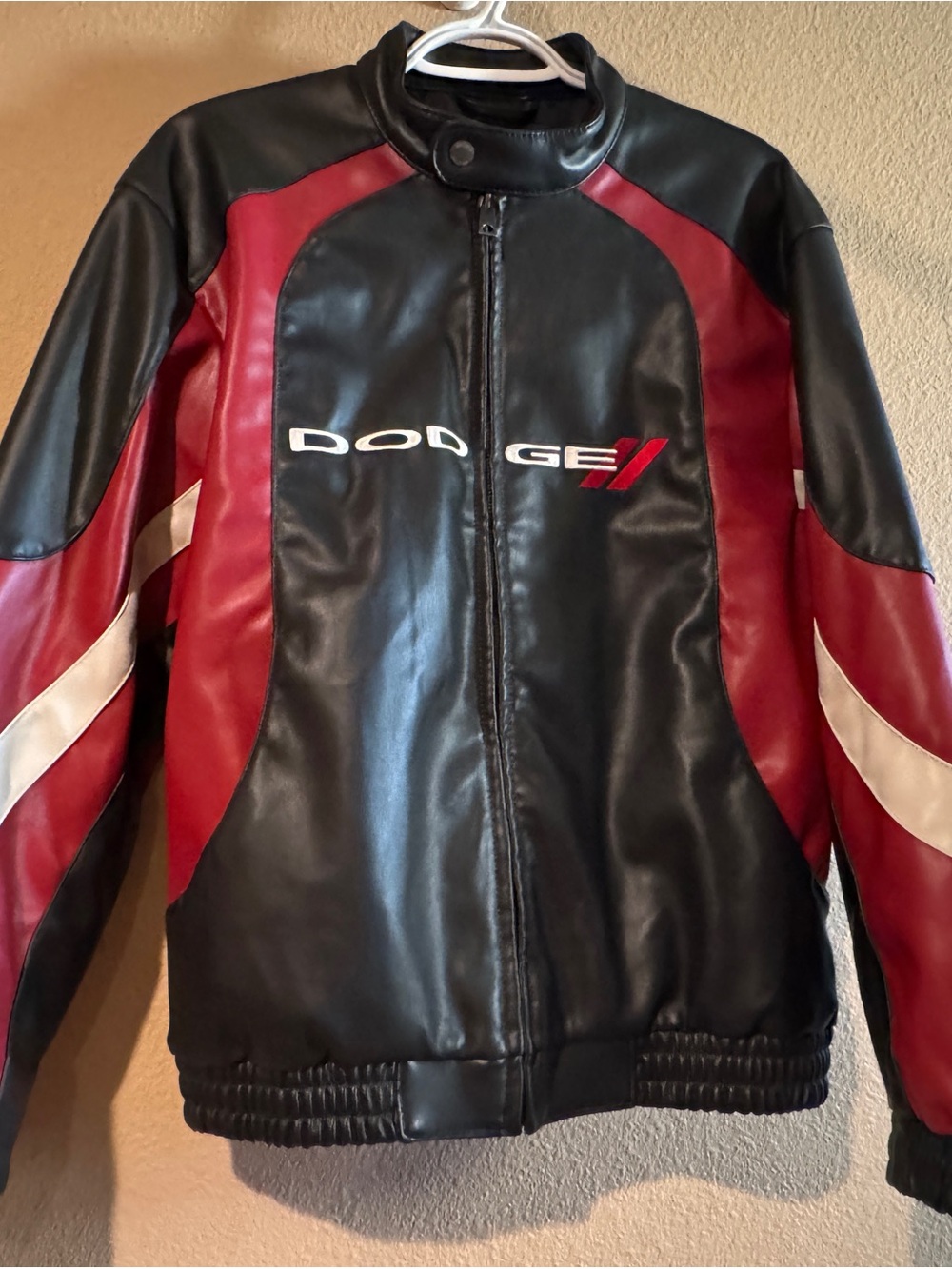 Hollister Black and Red Dodge-Logo Moto Jacket